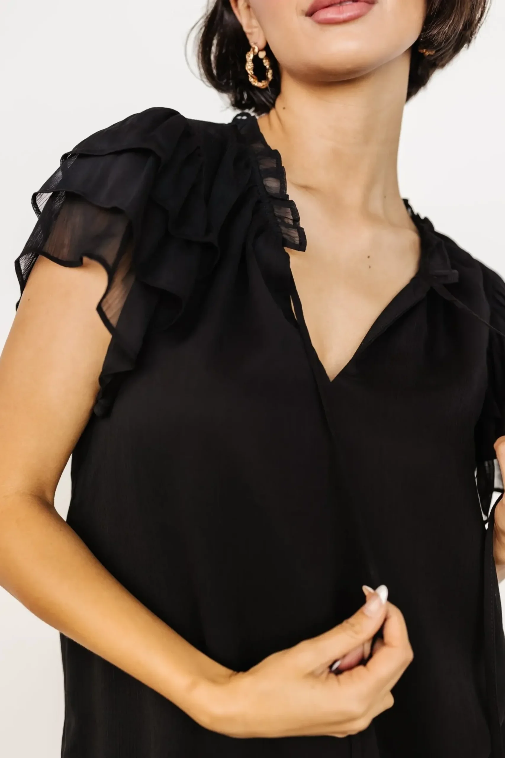 Baltic Born blouses + shirts|Asher Ruffle Sleeve Top | Black