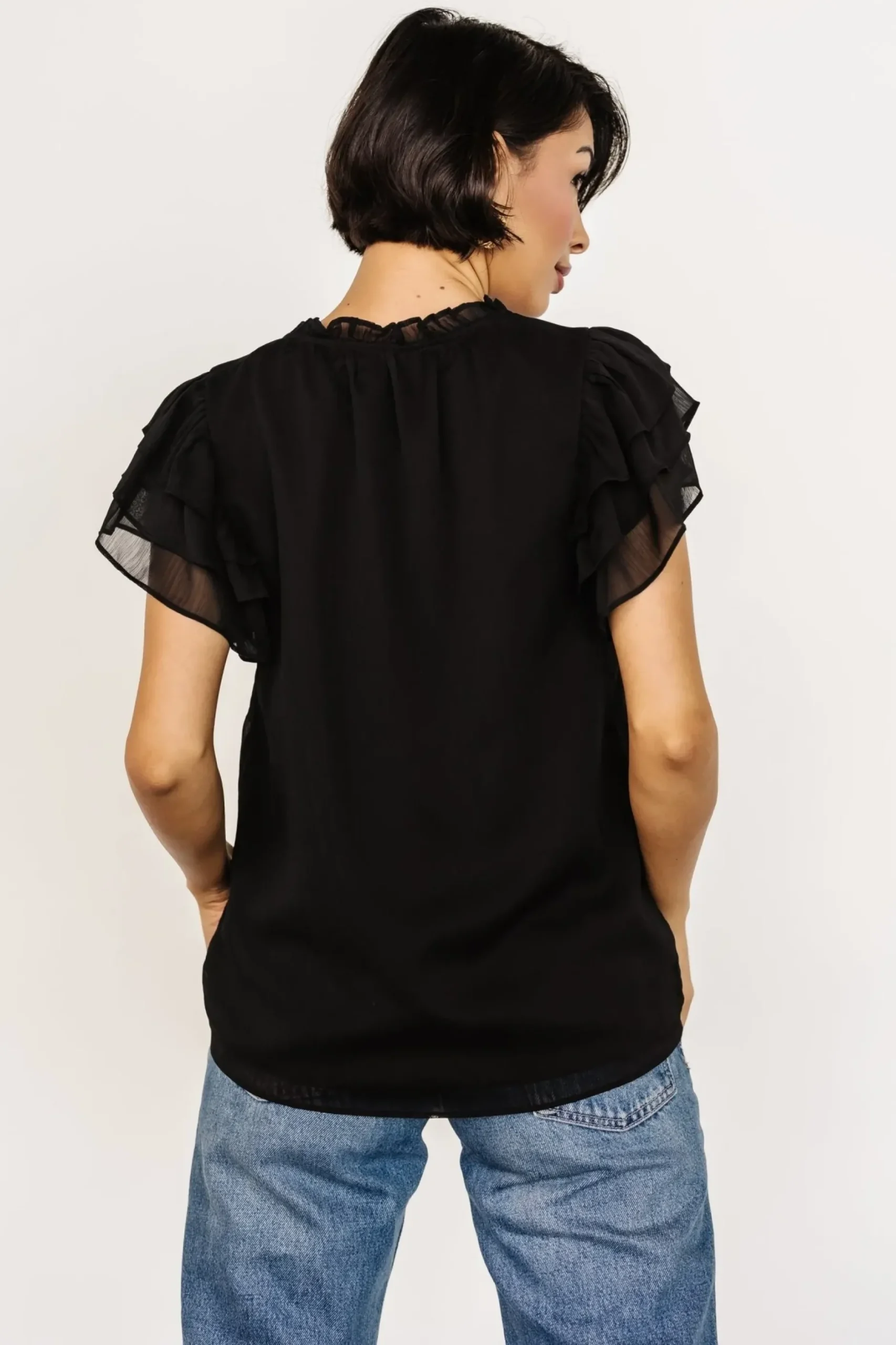 Baltic Born blouses + shirts|Asher Ruffle Sleeve Top | Black