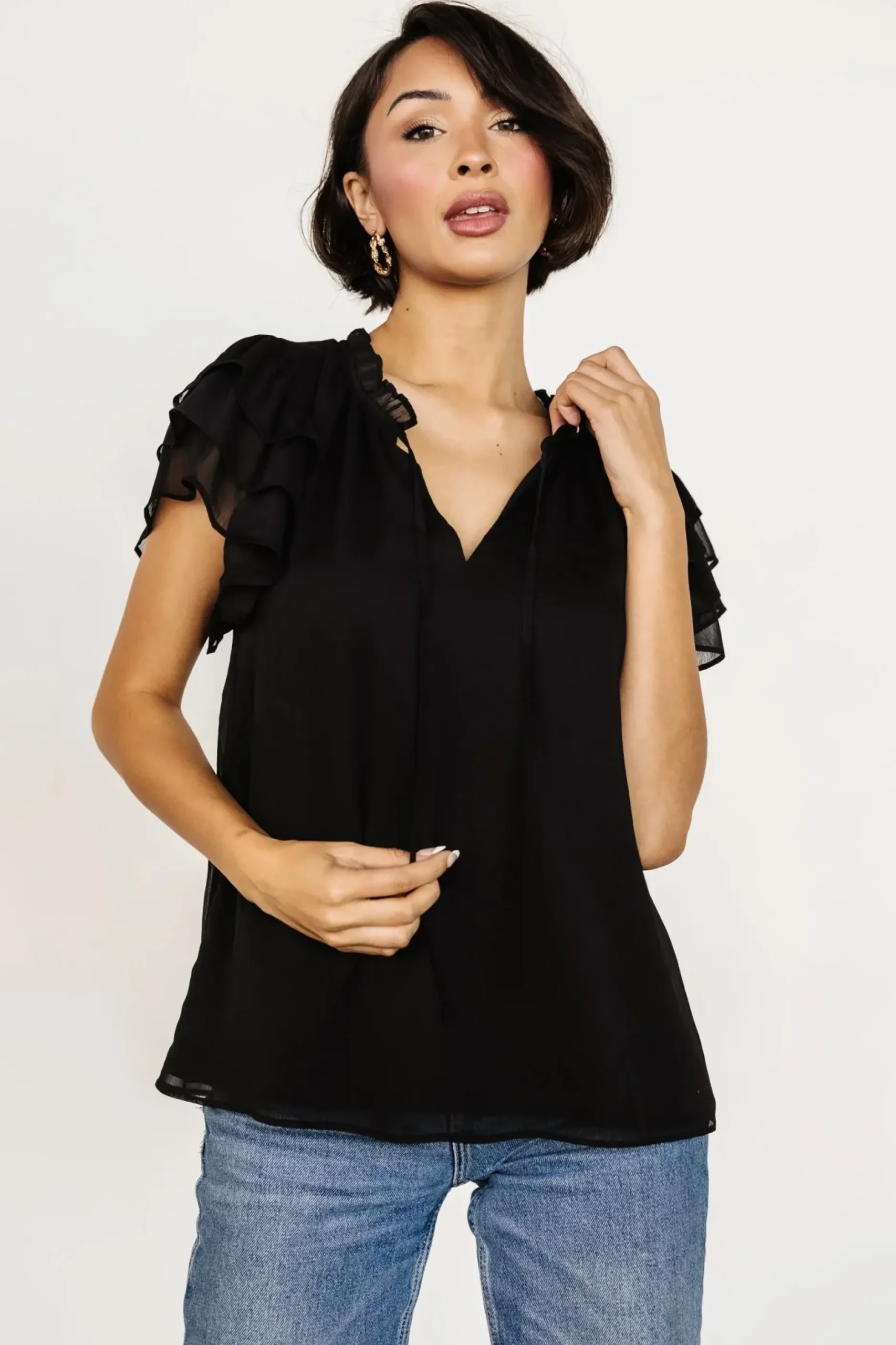 Baltic Born blouses + shirts|Asher Ruffle Sleeve Top | Black
