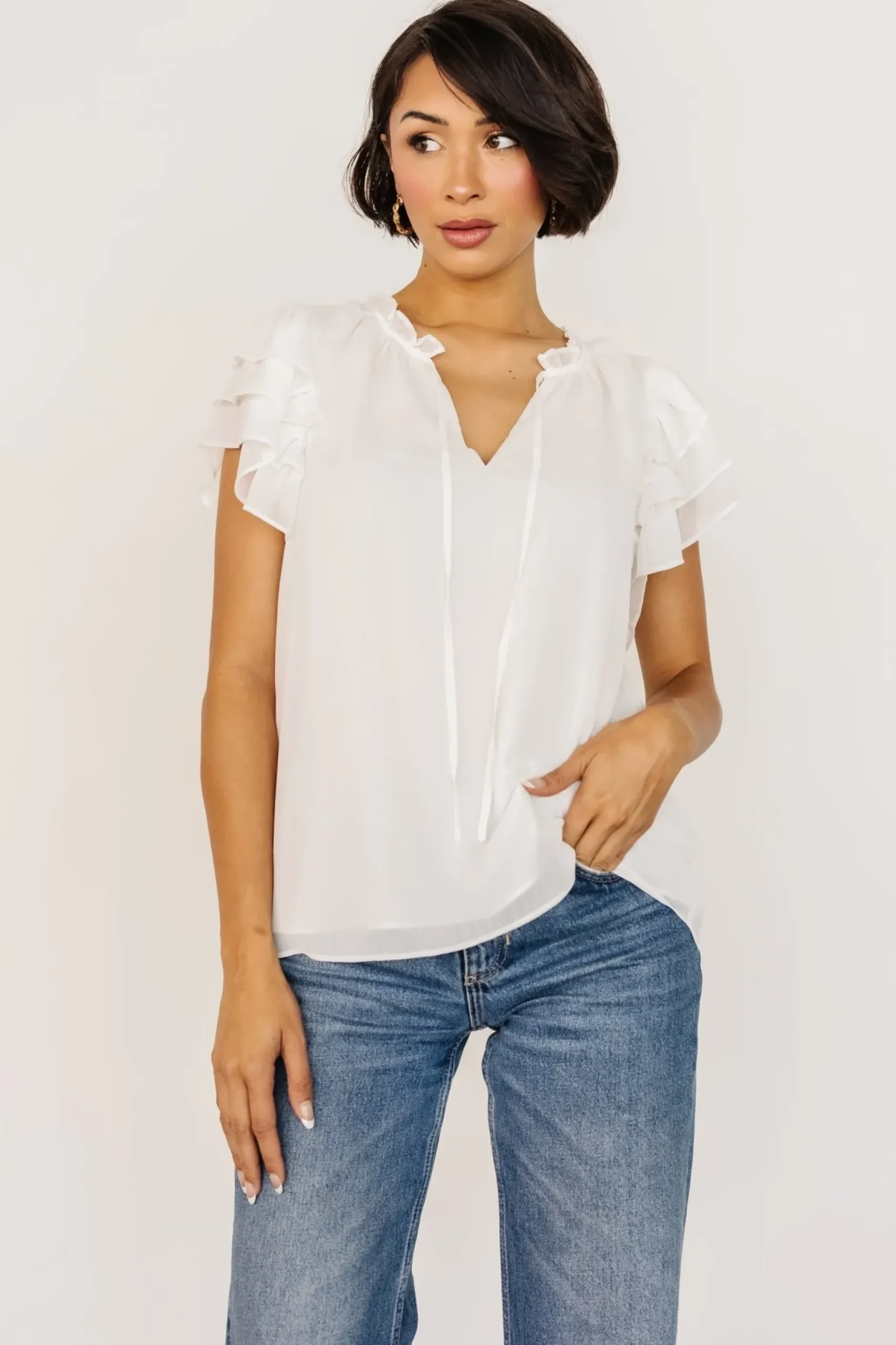 Baltic Born blouses + shirts|Asher Ruffle Sleeve Top | Off White