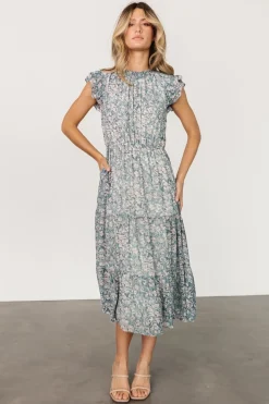 Baltic Born midi dresses|Azia Ruffle Sleeve Midi Dress | Blue + Pink