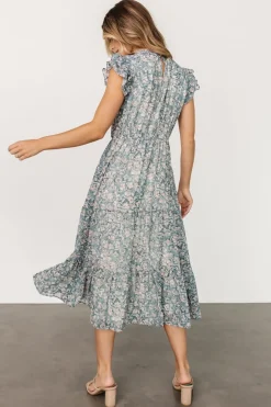 Baltic Born midi dresses|Azia Ruffle Sleeve Midi Dress | Blue + Pink