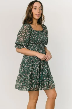 Baltic Born short dresses|Azlyn Smocked Short Dress | Green + Pink Floral