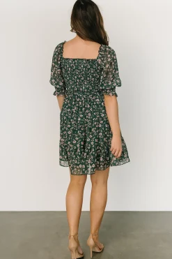 Baltic Born short dresses|Azlyn Smocked Short Dress | Green + Pink Floral