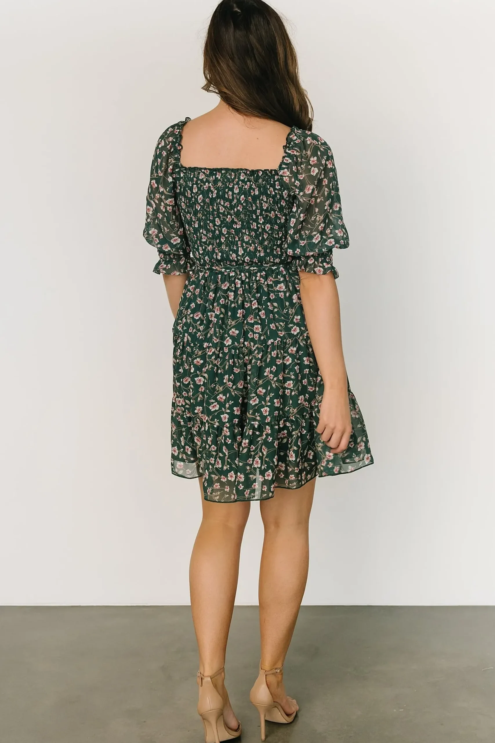 Baltic Born short dresses|Azlyn Smocked Short Dress | Green + Pink Floral
