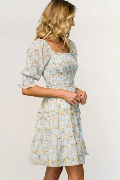Baltic Born short dresses|Azlyn Smocked Short Dress | Light Blue Floral