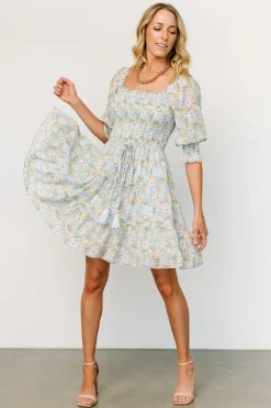 Baltic Born short dresses|Azlyn Smocked Short Dress | Light Blue Floral