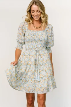 Baltic Born short dresses|Azlyn Smocked Short Dress | Light Blue Floral