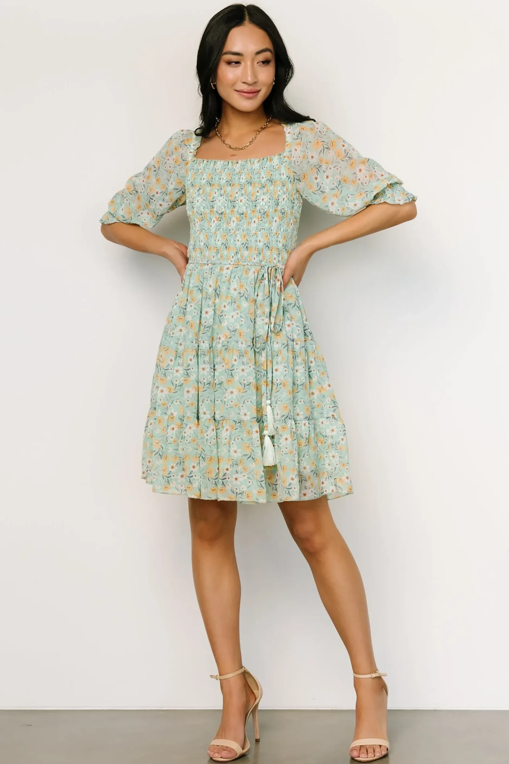 Baltic Born short dresses|Azlyn Smocked Short Dress | Sage Floral
