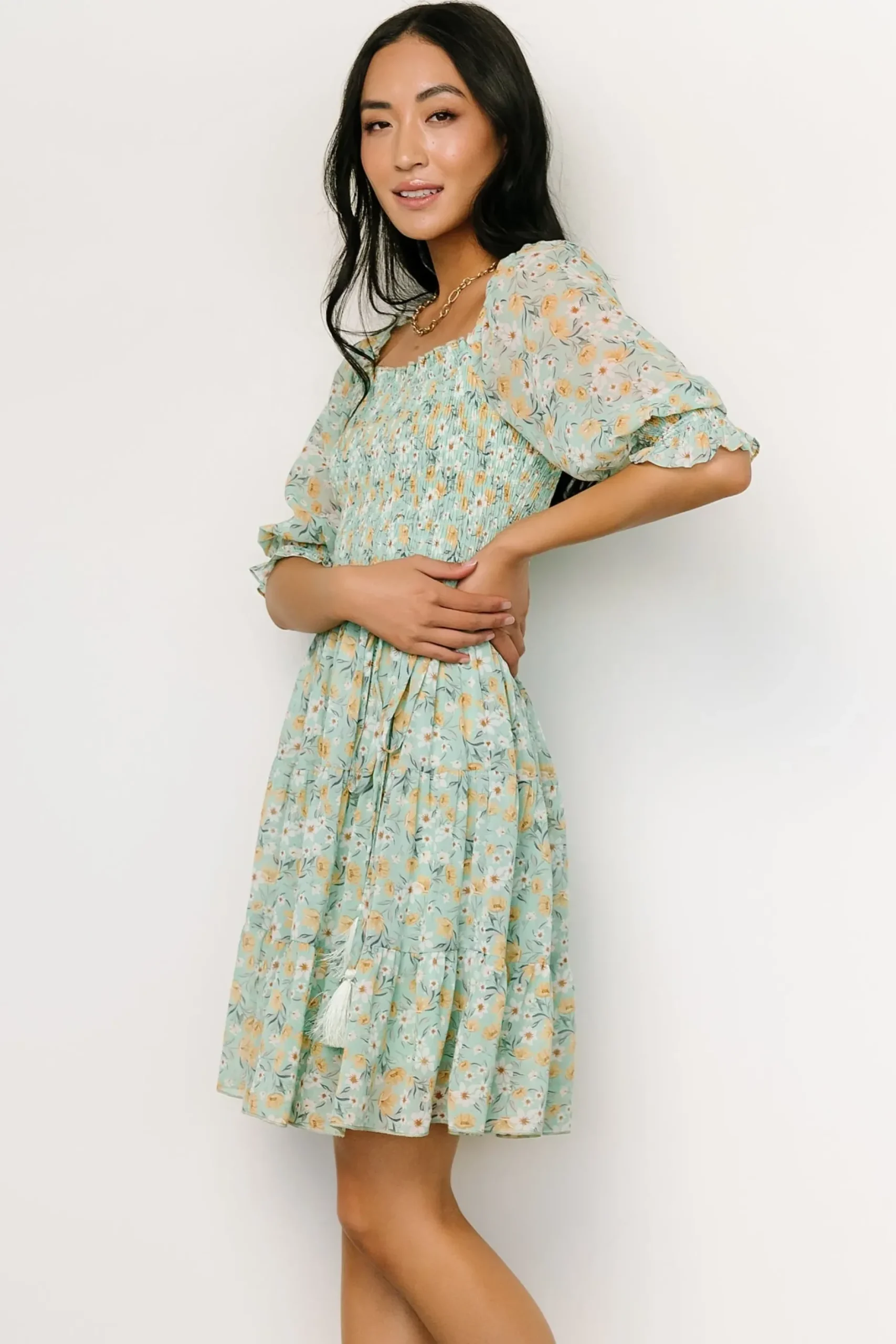 Baltic Born short dresses|Azlyn Smocked Short Dress | Sage Floral