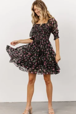 Baltic Born short dresses|Azlyn Smocked Short Dress | Black + Purple Floral