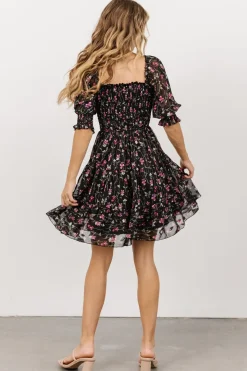 Baltic Born short dresses|Azlyn Smocked Short Dress | Black + Purple Floral