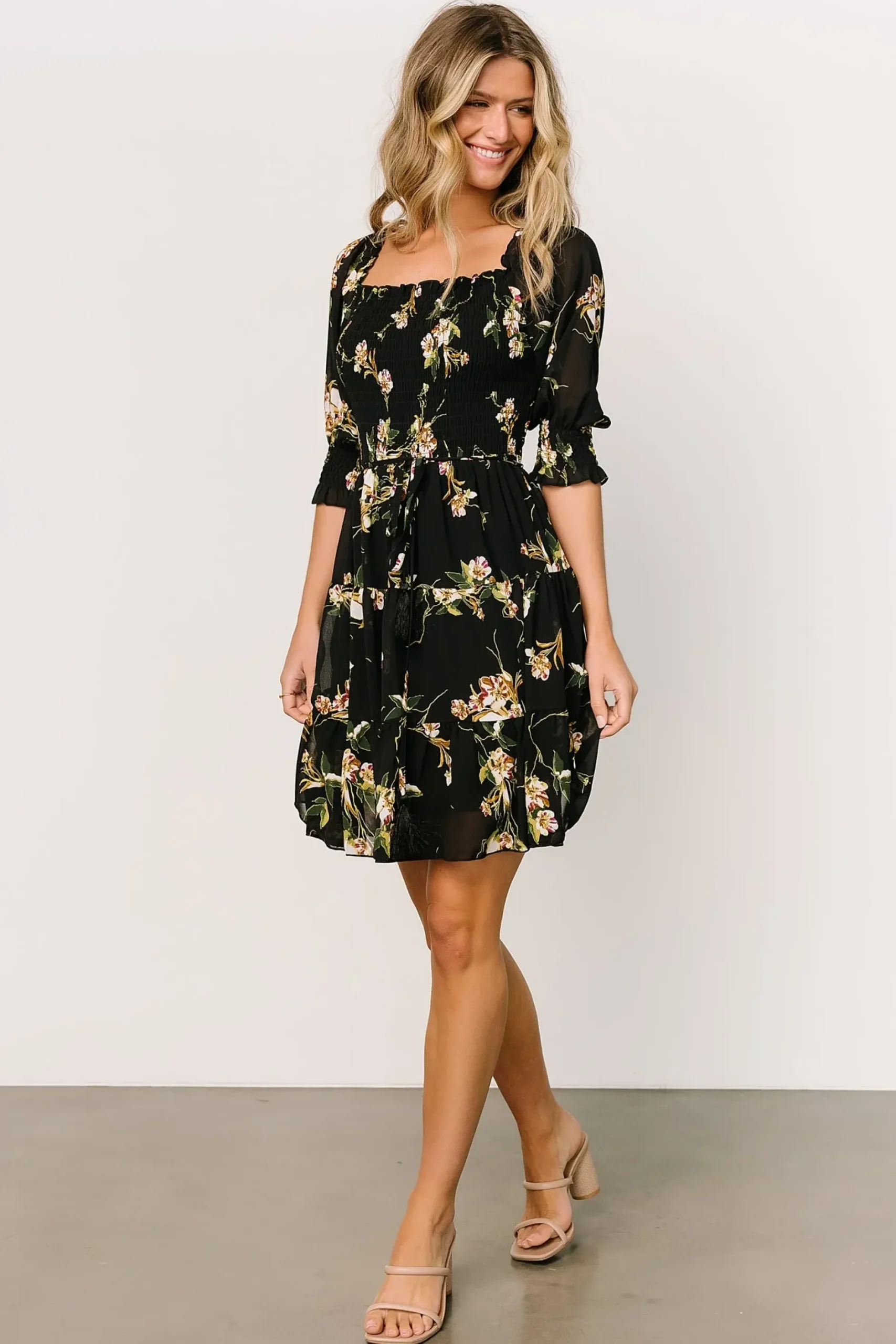 Baltic Born short dresses|Azlyn Smocked Short Dress | Night Bloom Floral