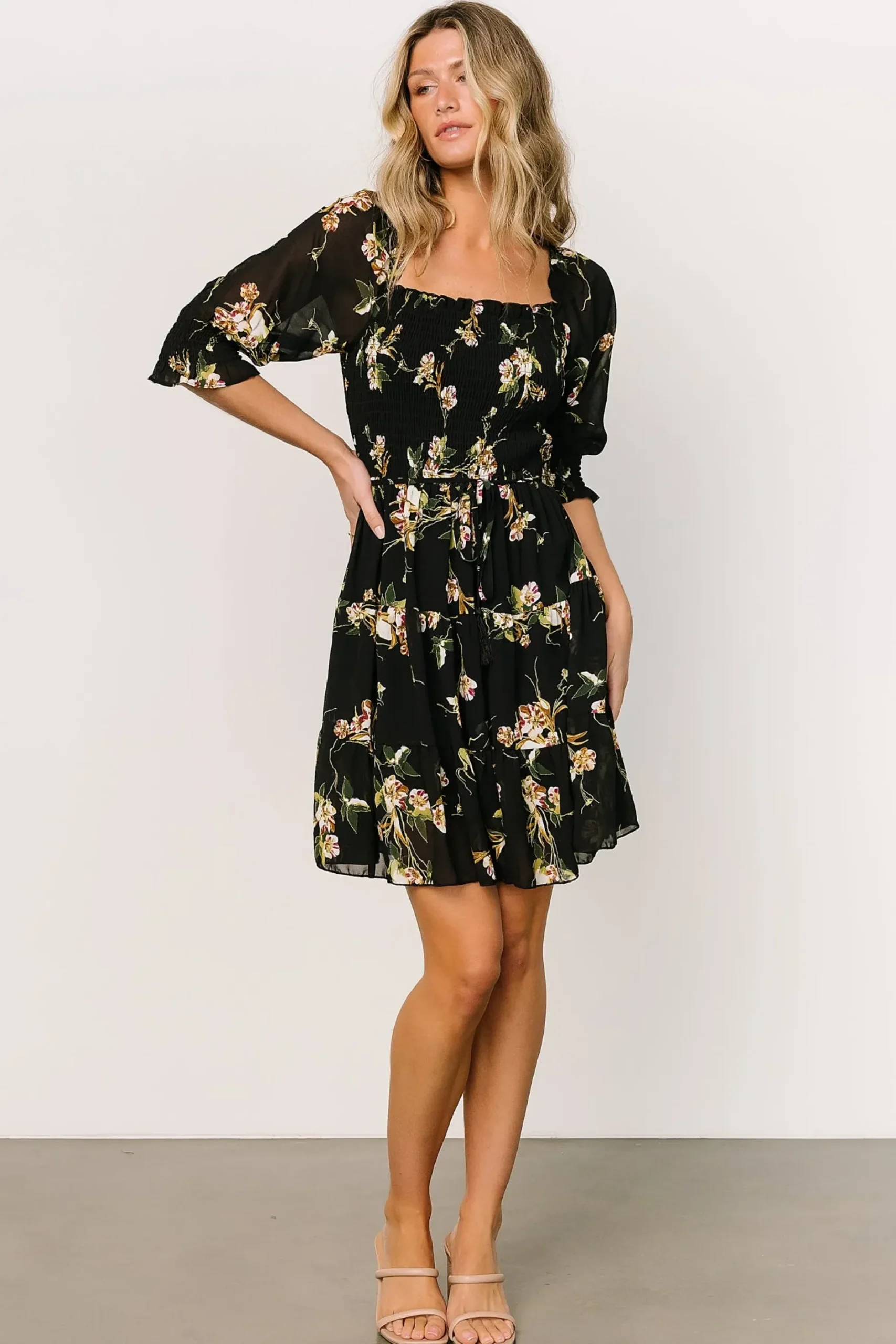 Baltic Born short dresses|Azlyn Smocked Short Dress | Night Bloom Floral