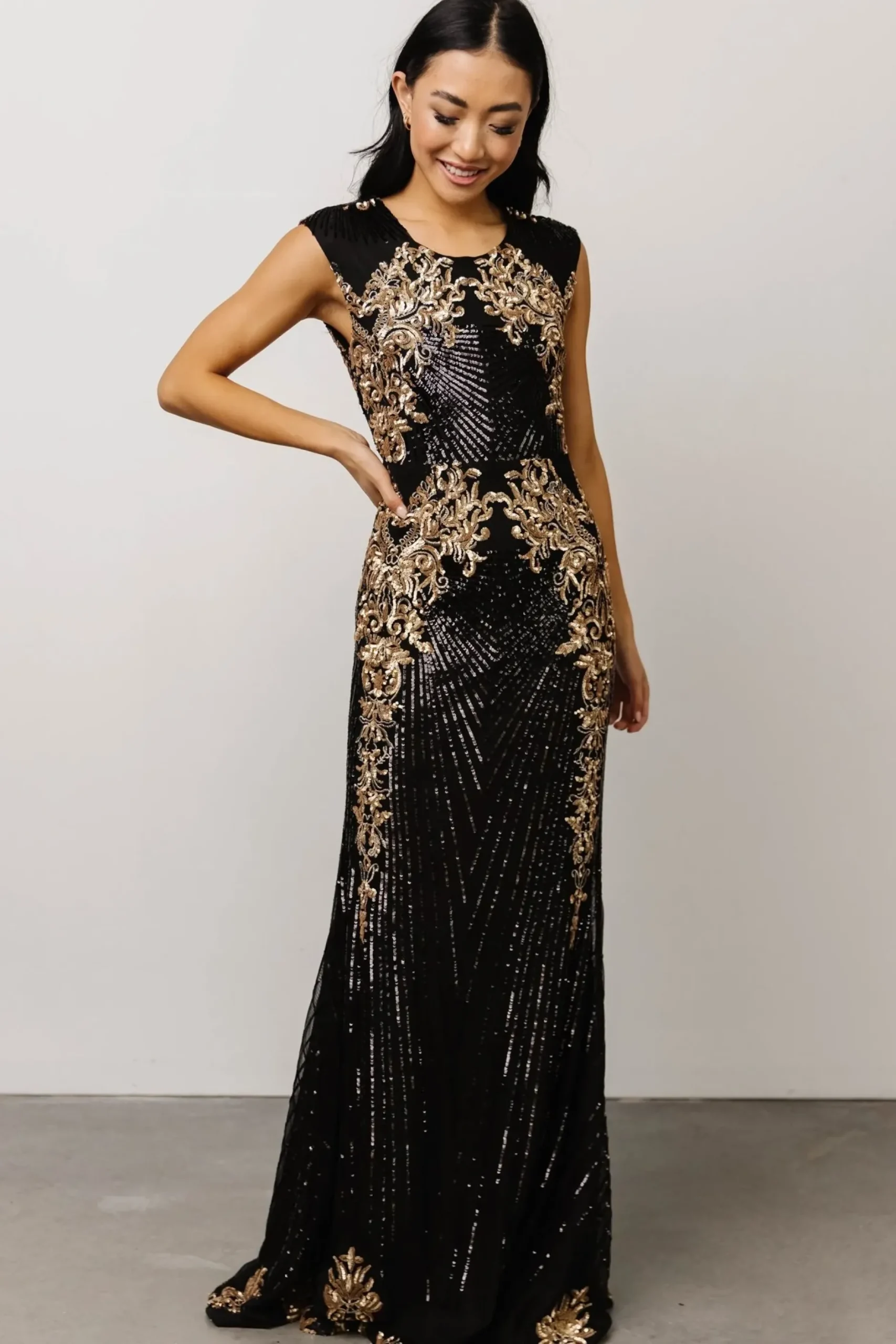 Baltic Born embellished + sequined|Azura Gown | Black and Gold