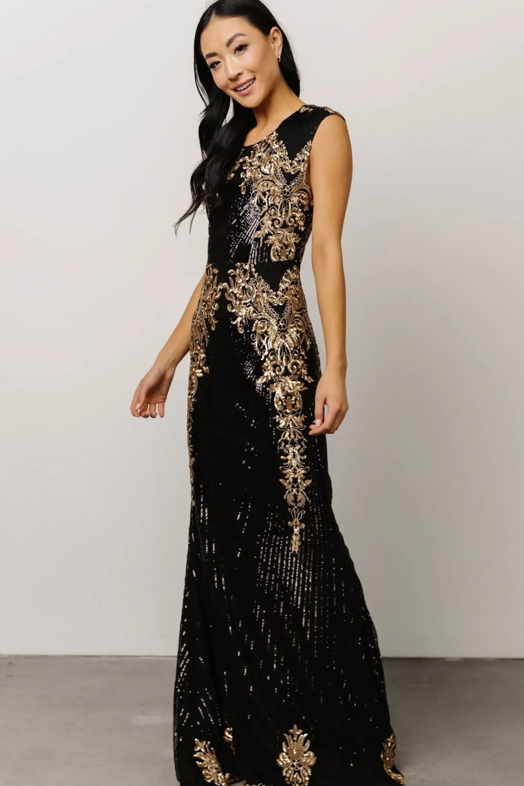 Baltic Born embellished + sequined|Azura Gown | Black and Gold