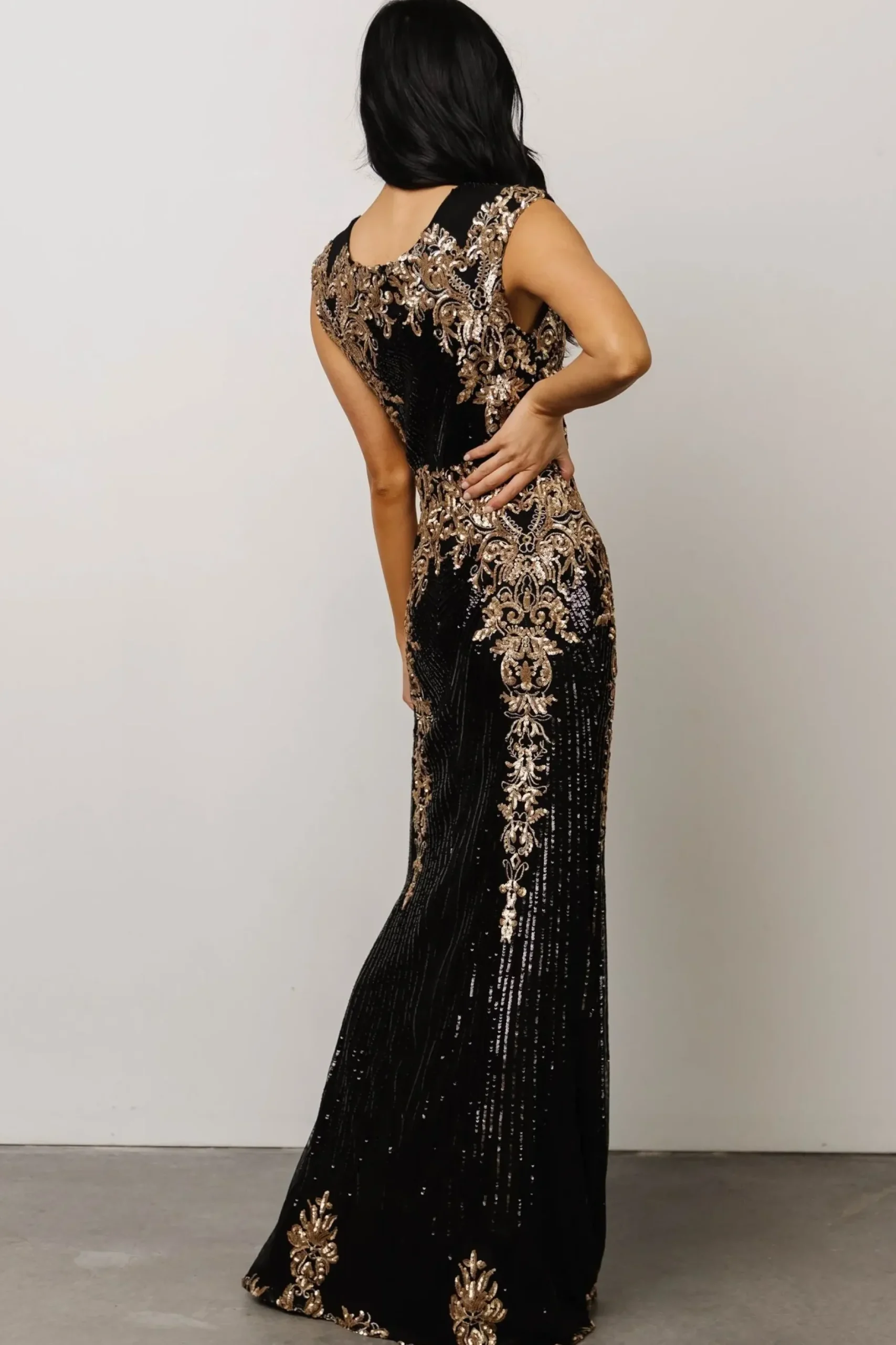 Baltic Born embellished + sequined|Azura Gown | Black and Gold