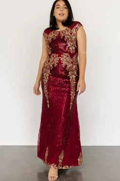 Baltic Born embellished + sequined|Azura Sequin Gown | Burgundy + Gold