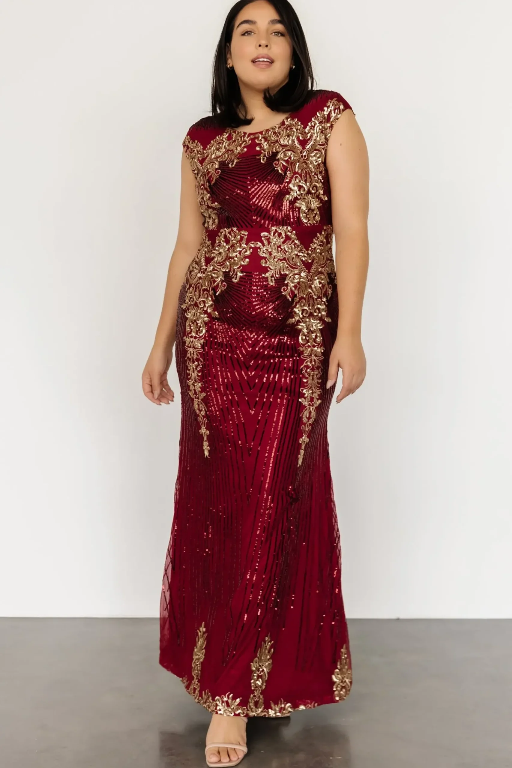 Baltic Born embellished + sequined|Azura Sequin Gown | Burgundy + Gold