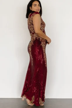 Baltic Born embellished + sequined|Azura Sequin Gown | Burgundy + Gold