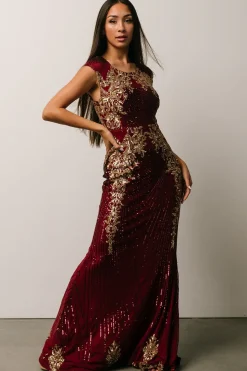 Baltic Born embellished + sequined|Azura Sequin Gown | Burgundy + Gold