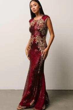 Baltic Born embellished + sequined|Azura Sequin Gown | Burgundy + Gold