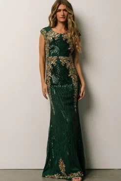 Baltic Born embellished + sequined|Azura Sequin Gown | Green + Gold