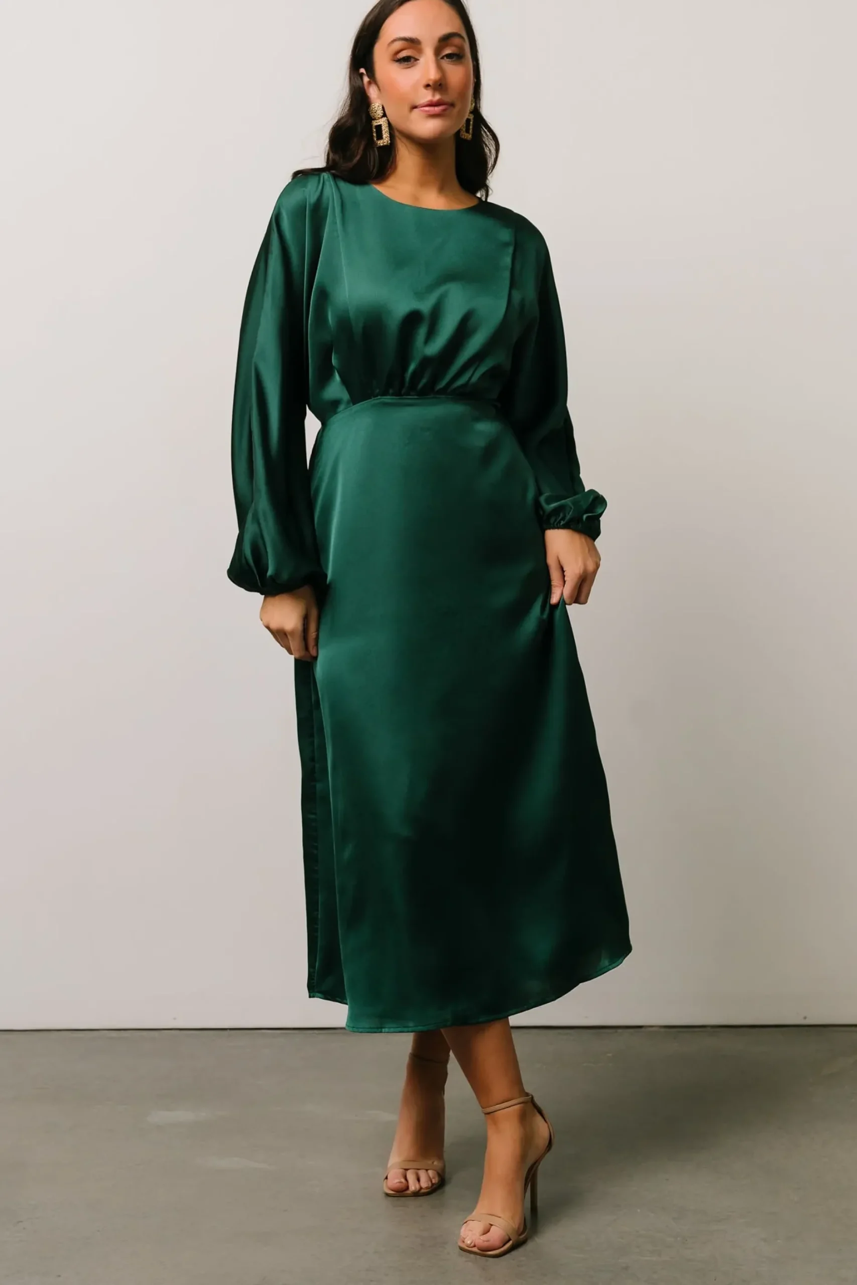 Baltic Born BEST SELLERS|Balta Satin Midi Dress | Emerald