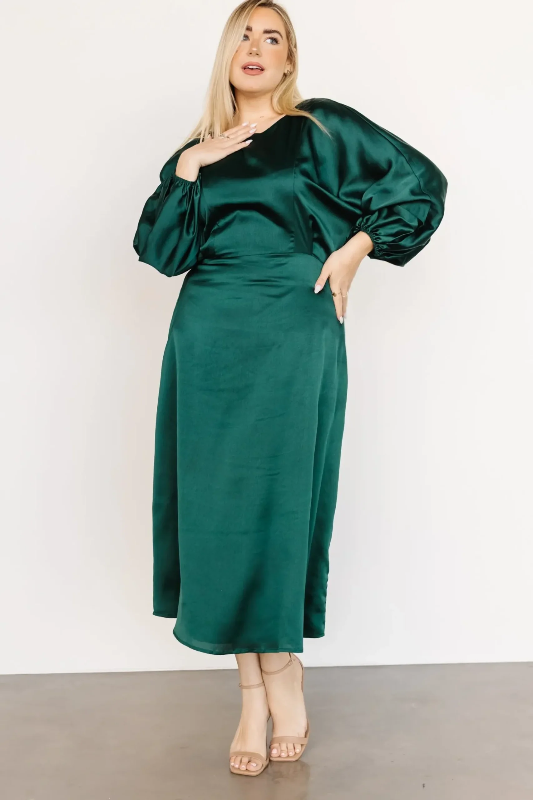 Baltic Born BEST SELLERS|Balta Satin Midi Dress | Emerald