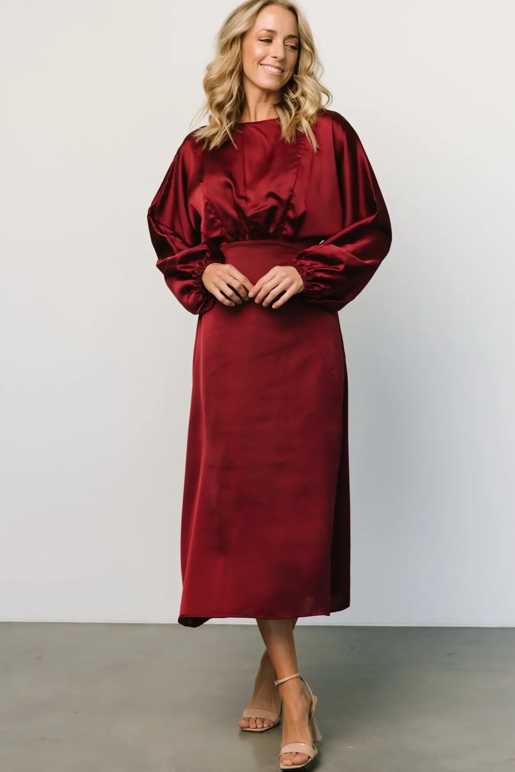 Baltic Born BEST SELLERS|Balta Satin Midi Dress | Merlot