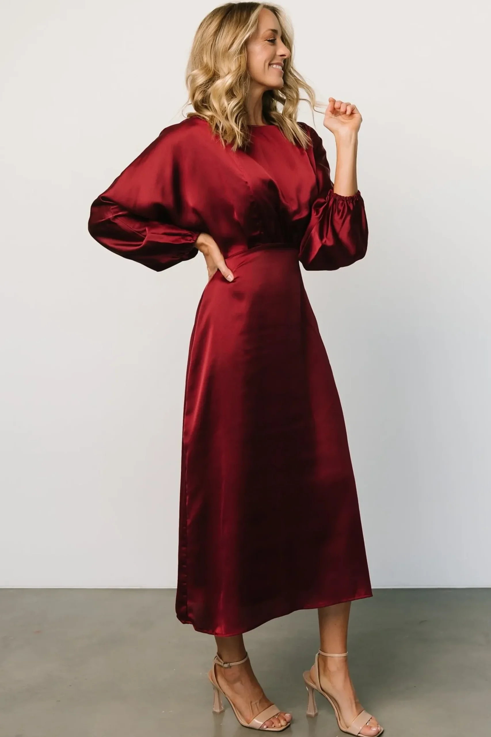Baltic Born BEST SELLERS|Balta Satin Midi Dress | Merlot