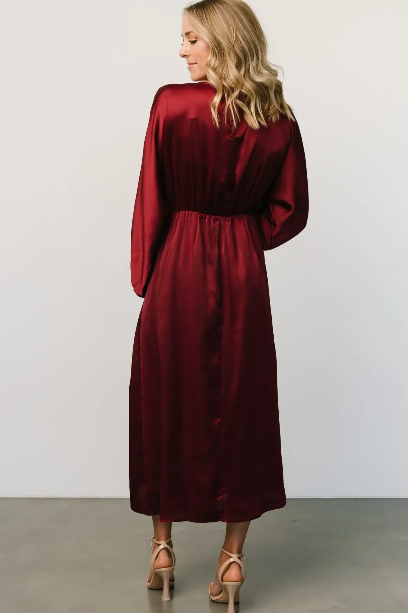 Baltic Born BEST SELLERS|Balta Satin Midi Dress | Merlot