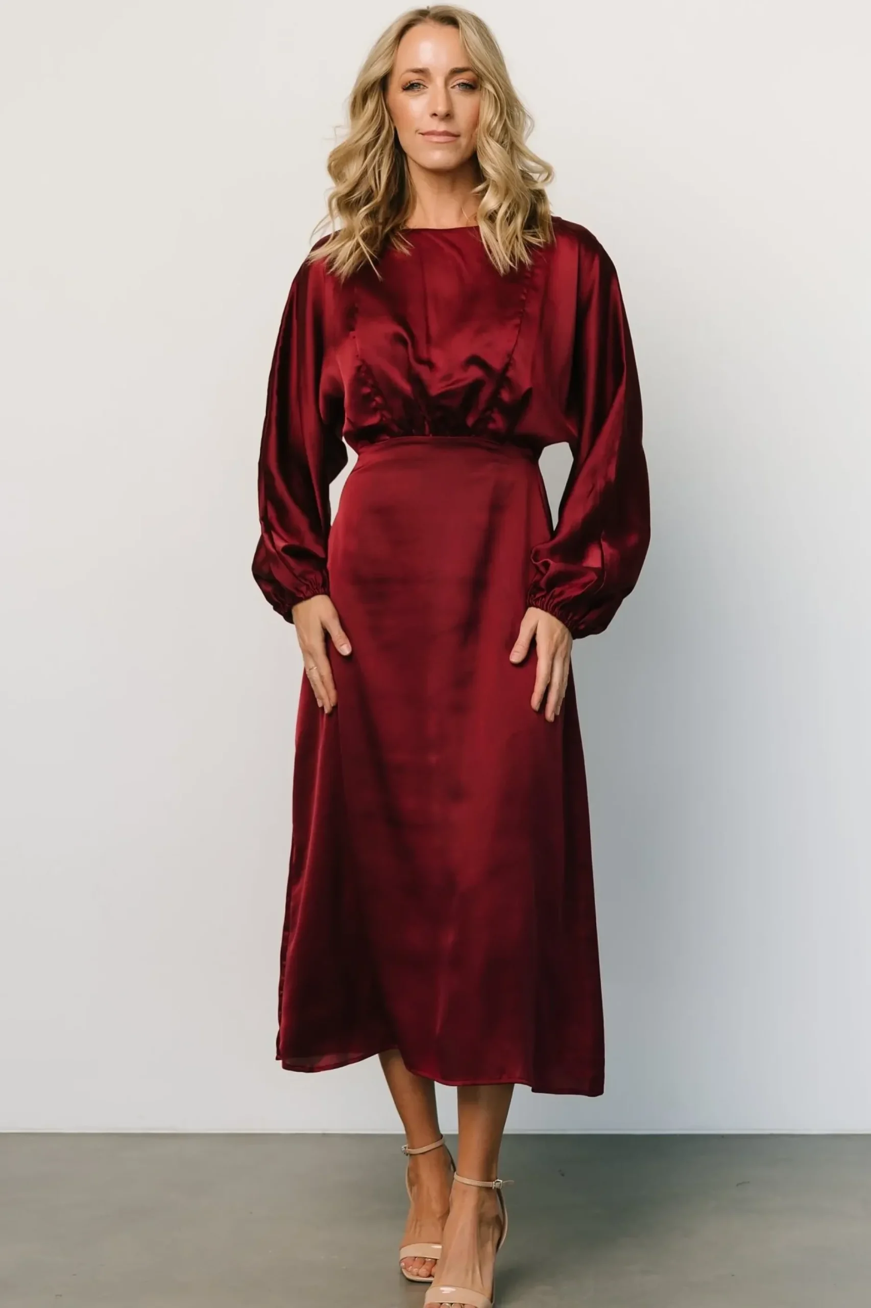 Baltic Born BEST SELLERS|Balta Satin Midi Dress | Merlot