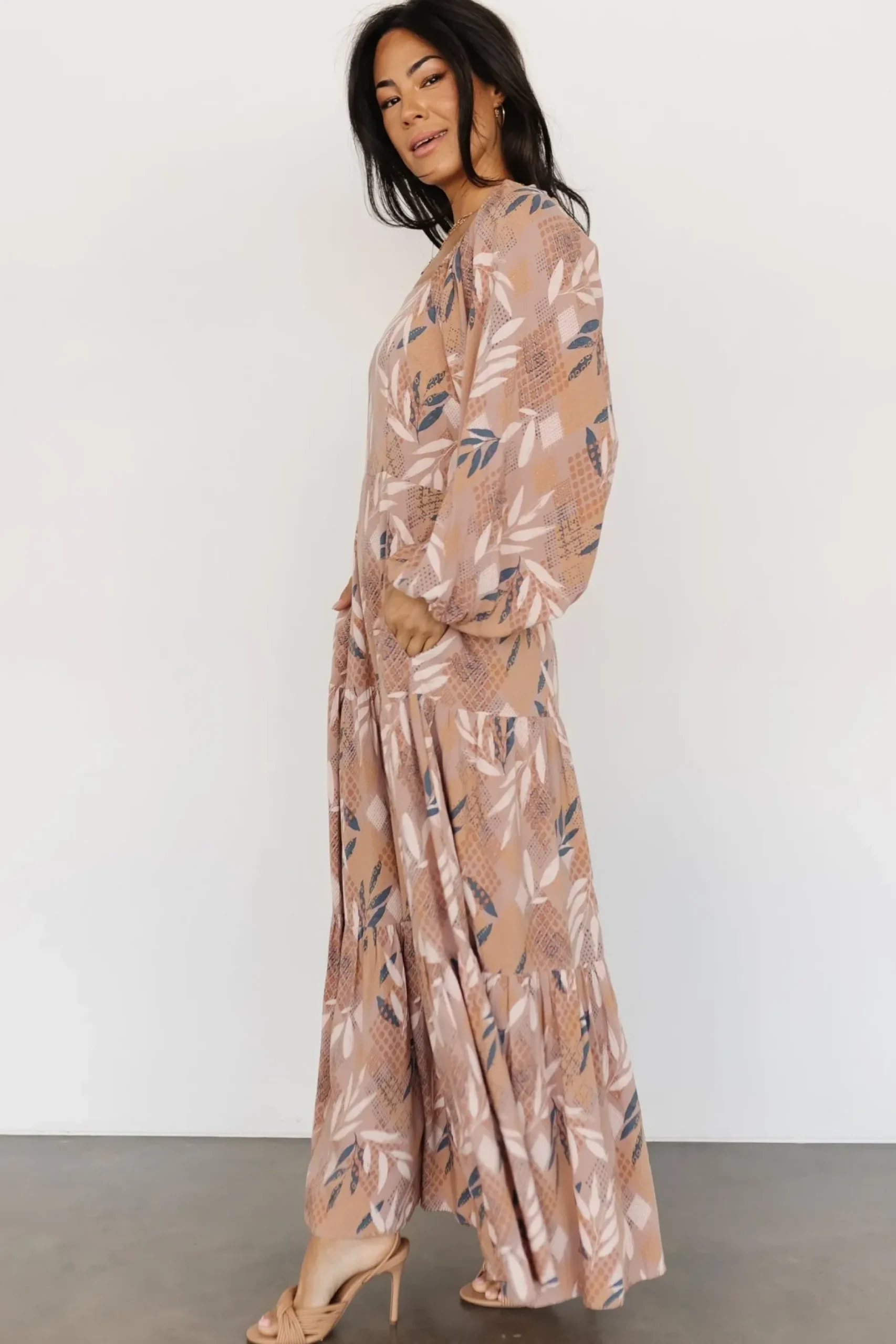 Baltic Born bump friendly|Barbara Maxi Dress | Dusty Mauve Print