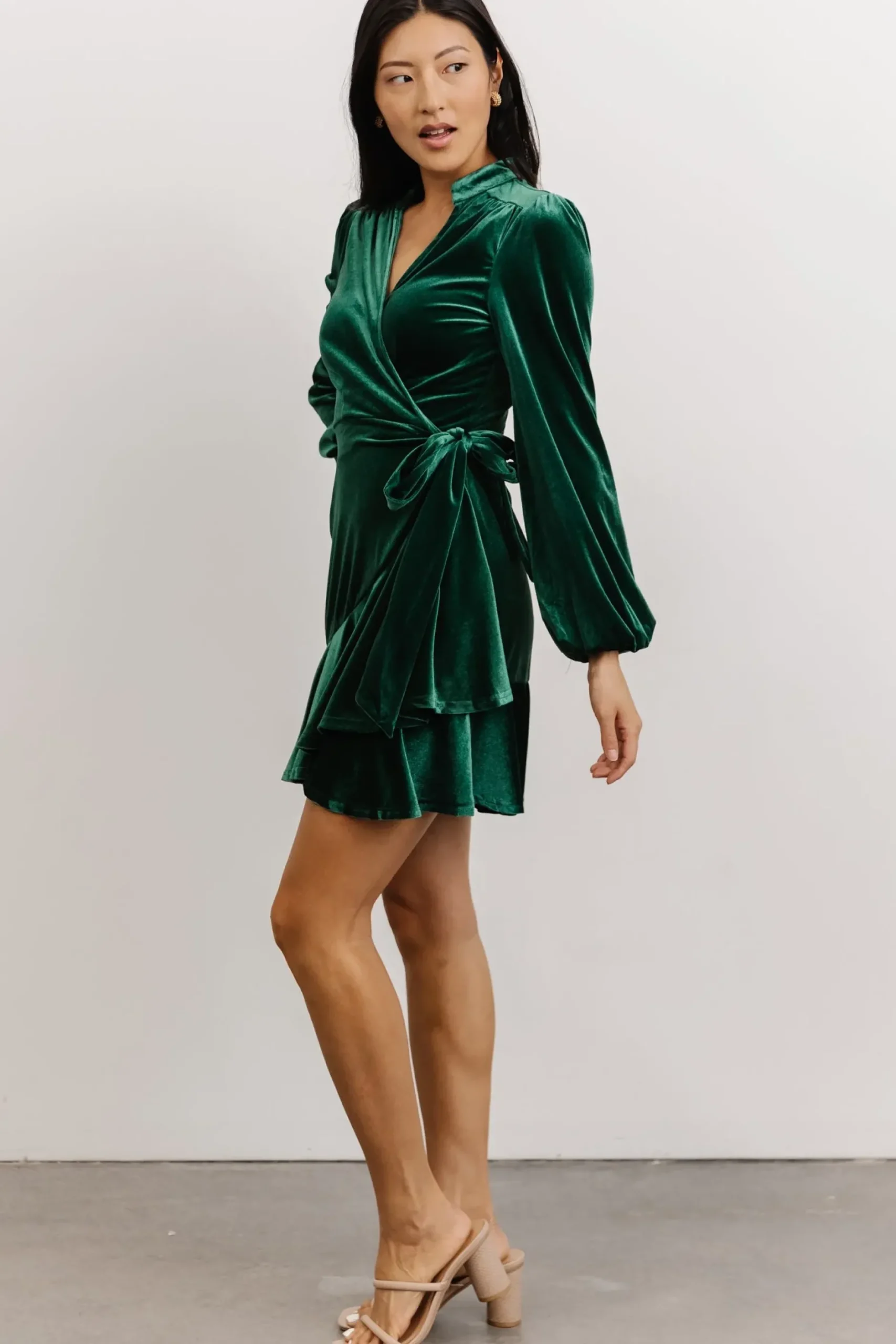 Baltic Born SALE|Barre Velvet Wrap Mini Dress | Green