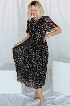 Baltic Born SALE|Belfast Pleated Midi Dress | Black Floral