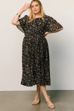 Baltic Born SALE|Belfast Pleated Midi Dress | Black Floral
