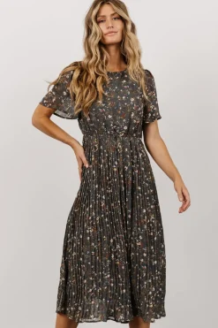 Baltic Born SALE|Belfast Pleated Midi Dress | Antique Jade Floral