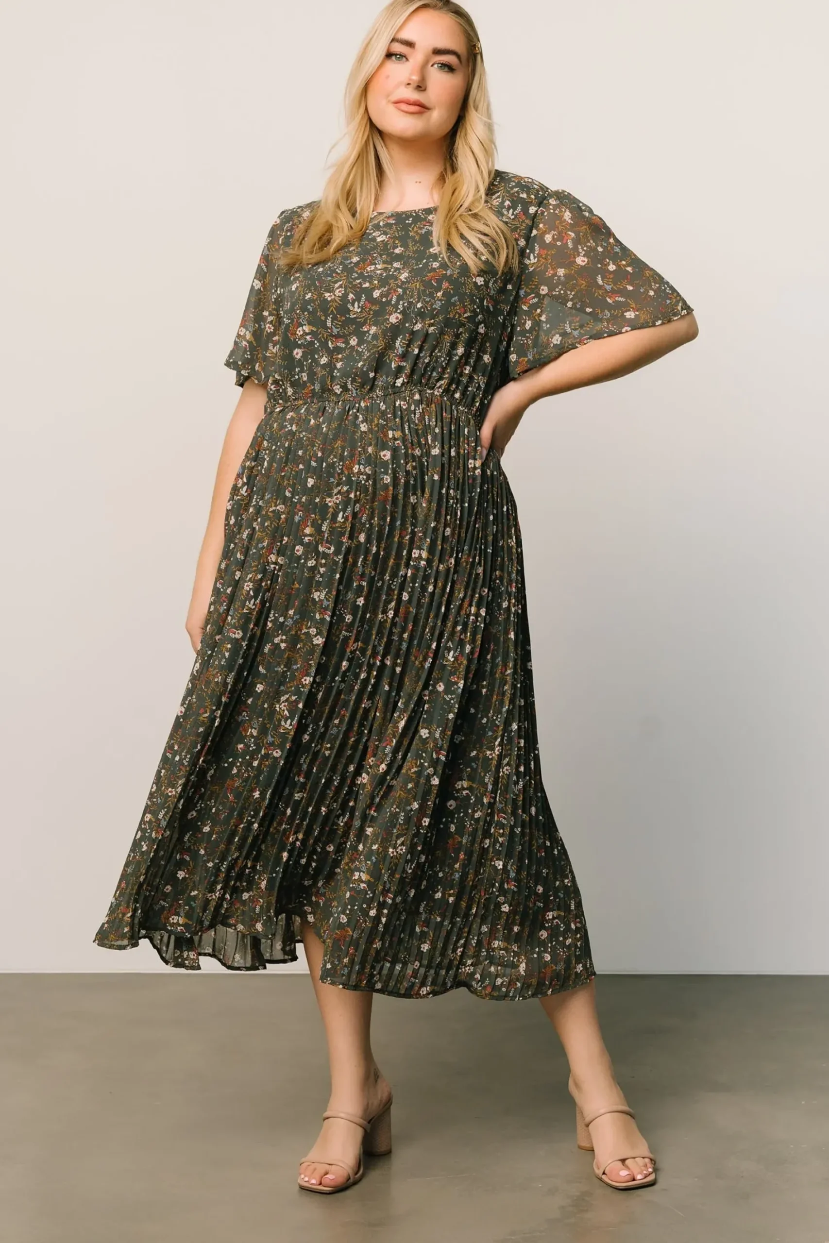 Baltic Born SALE|Belfast Pleated Midi Dress | Antique Jade Floral