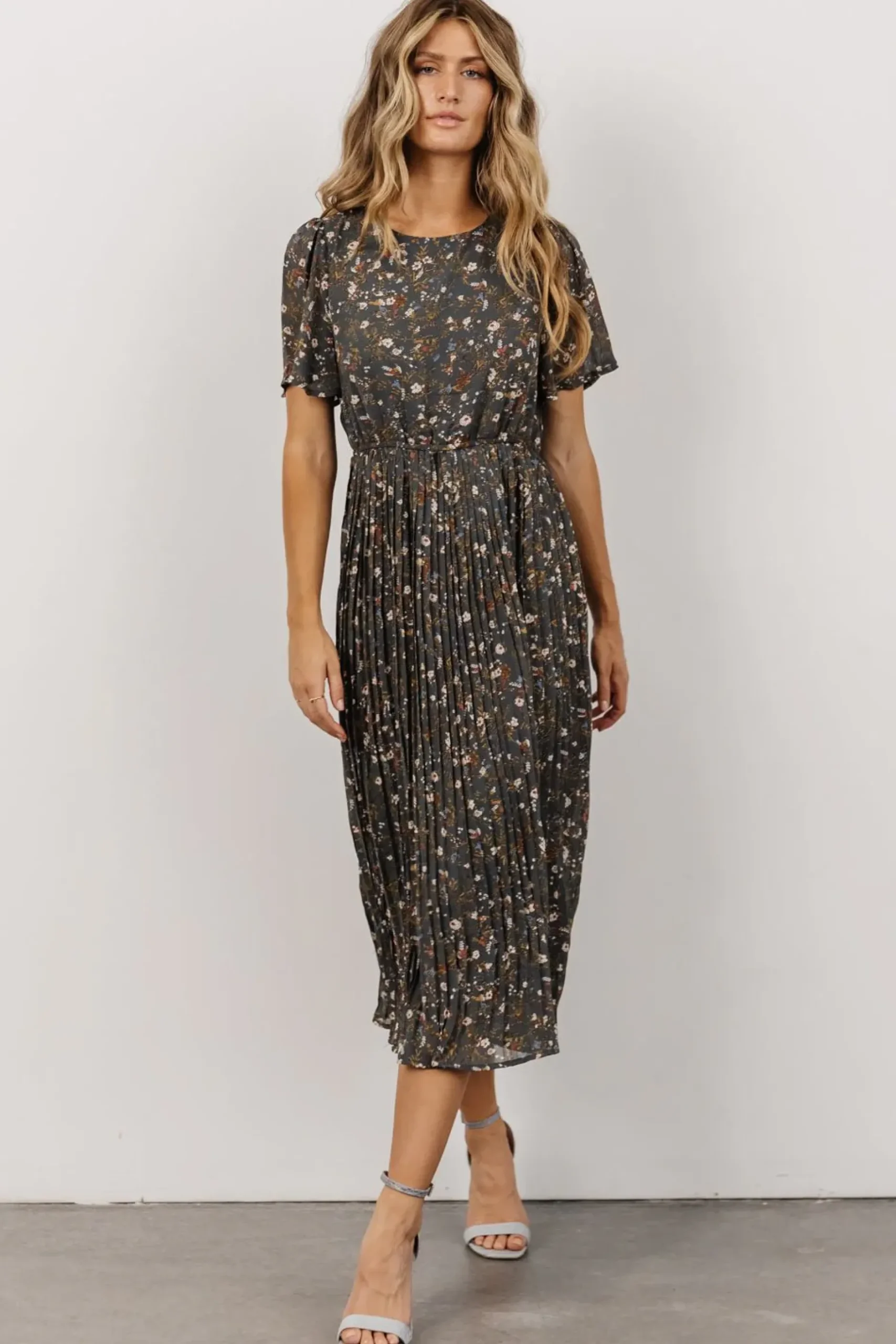 Baltic Born SALE|Belfast Pleated Midi Dress | Antique Jade Floral