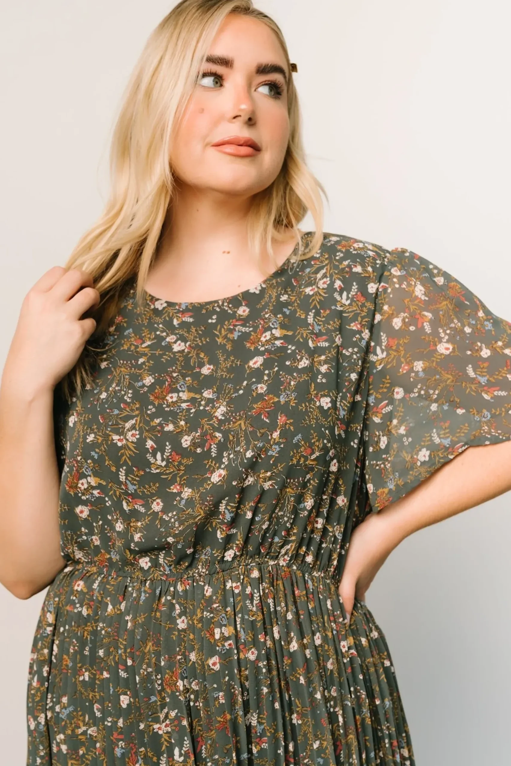 Baltic Born SALE|Belfast Pleated Midi Dress | Antique Jade Floral