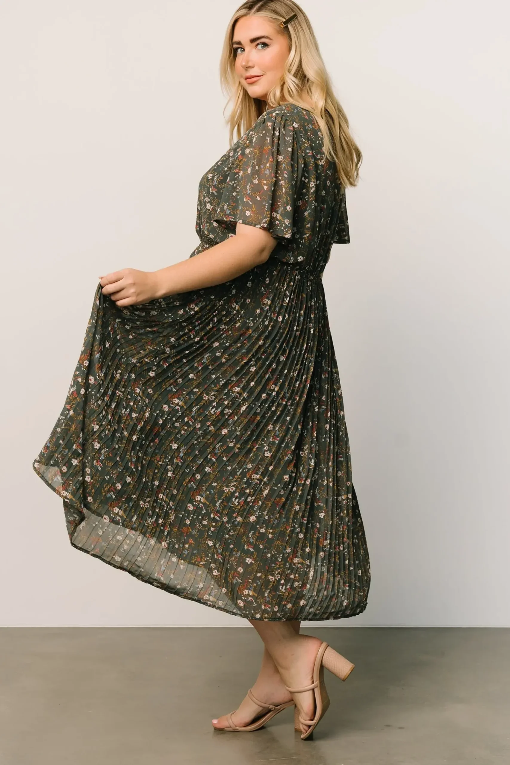 Baltic Born SALE|Belfast Pleated Midi Dress | Antique Jade Floral