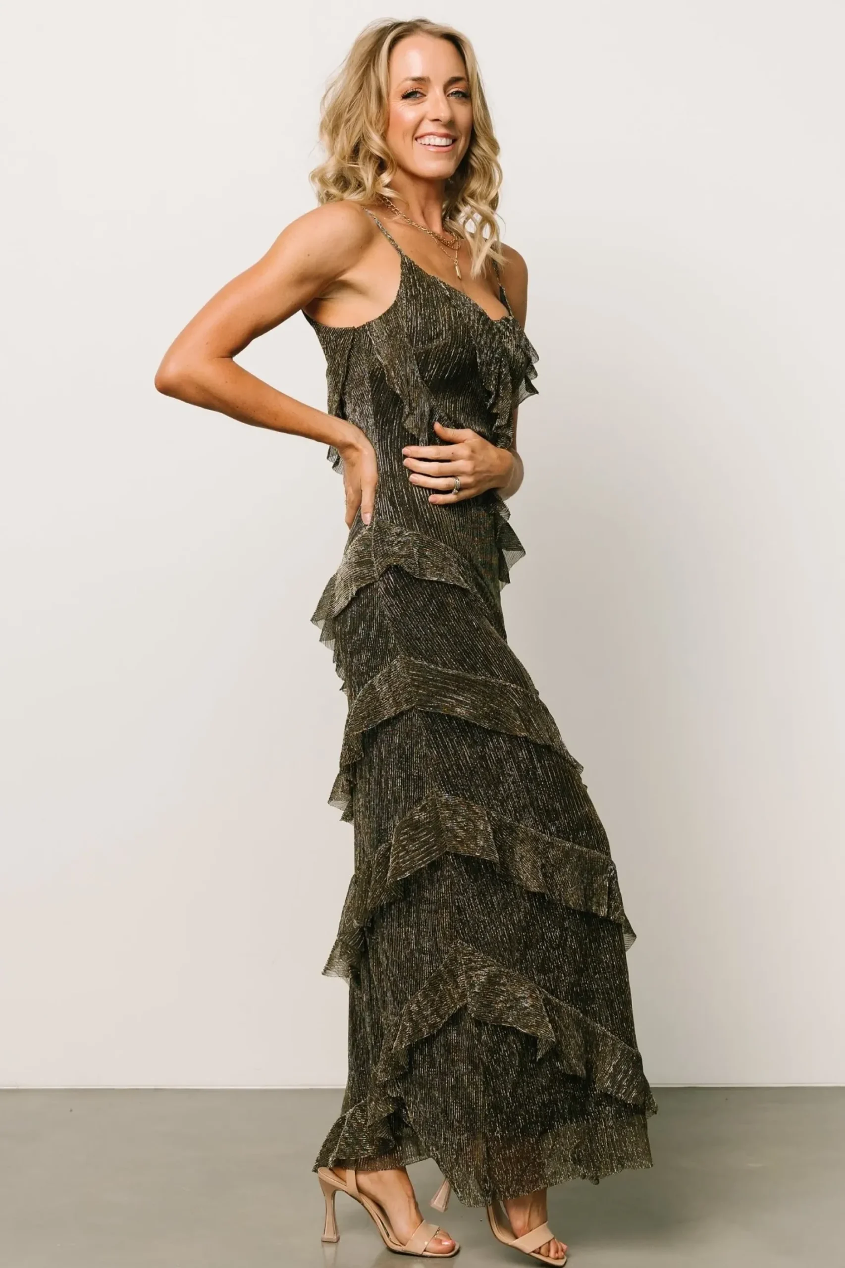 Baltic Born maxi dresses|Belisama Ruffle Gown | Black + Gold