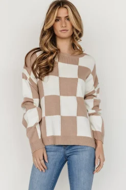 Baltic Born sweaters|Bella Checkered Sweater | Taupe