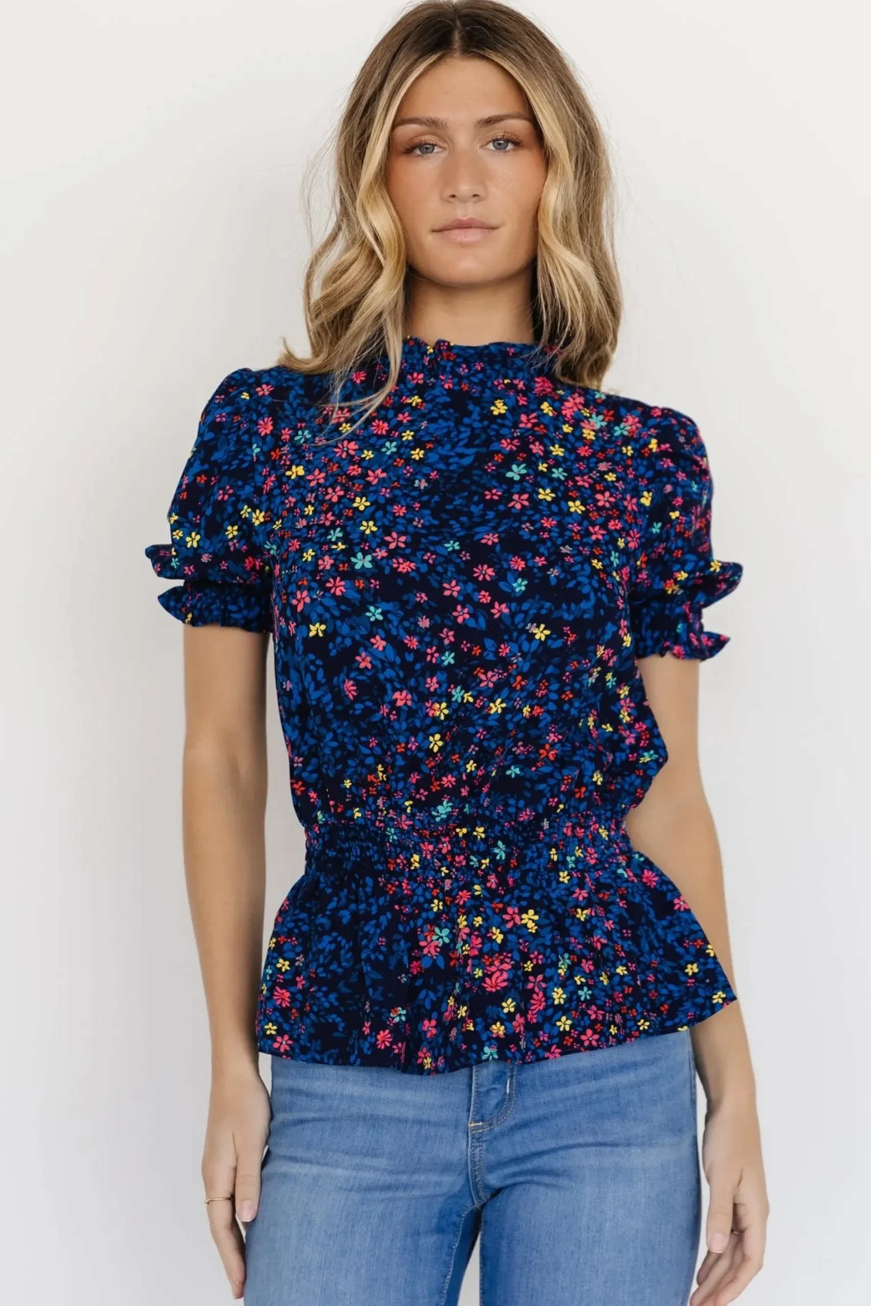 Baltic Born blouses + shirts|Beth Peplum Top | Blue Multi