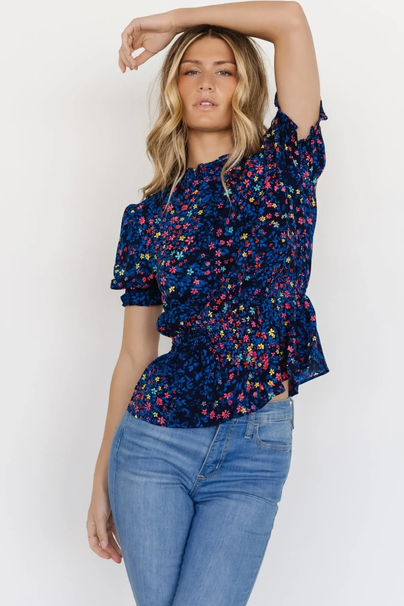 Baltic Born blouses + shirts|Beth Peplum Top | Blue Multi