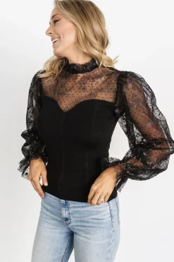 Baltic Born blouses + shirts|Betsy Shimmer Sleeve Top | Black