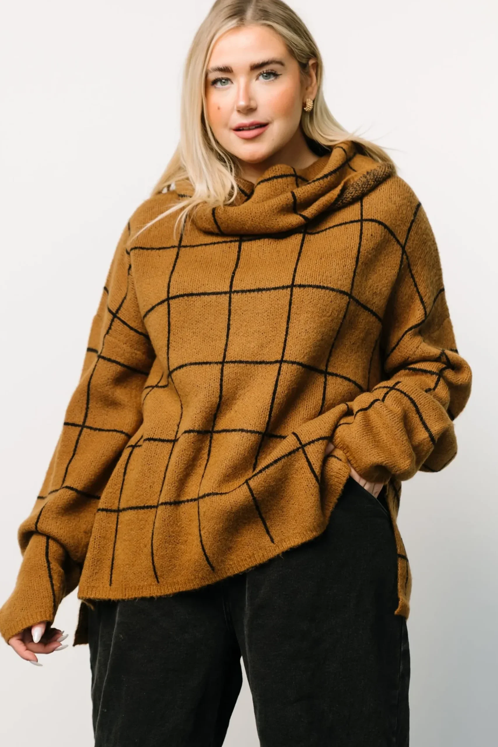 Baltic Born sweaters|Birmingham Funnel Neck Sweater | Brown