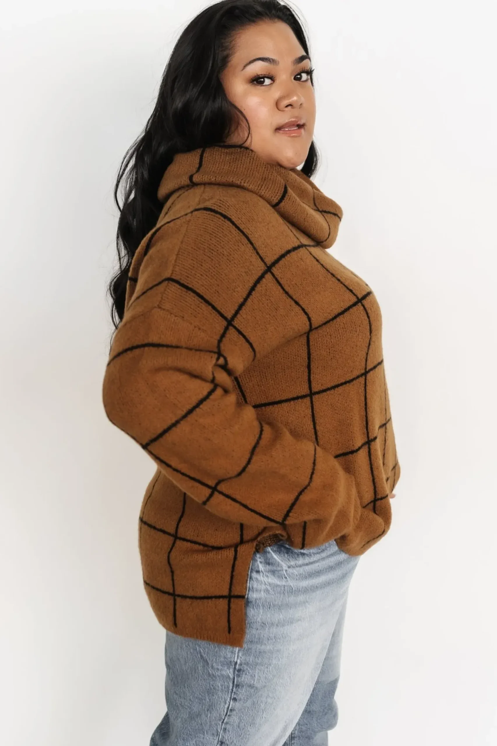 Baltic Born sweaters|Birmingham Funnel Neck Sweater | Brown