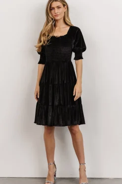 Baltic Born bump friendly|Bliss Smocked Velvet Short Dress | Black